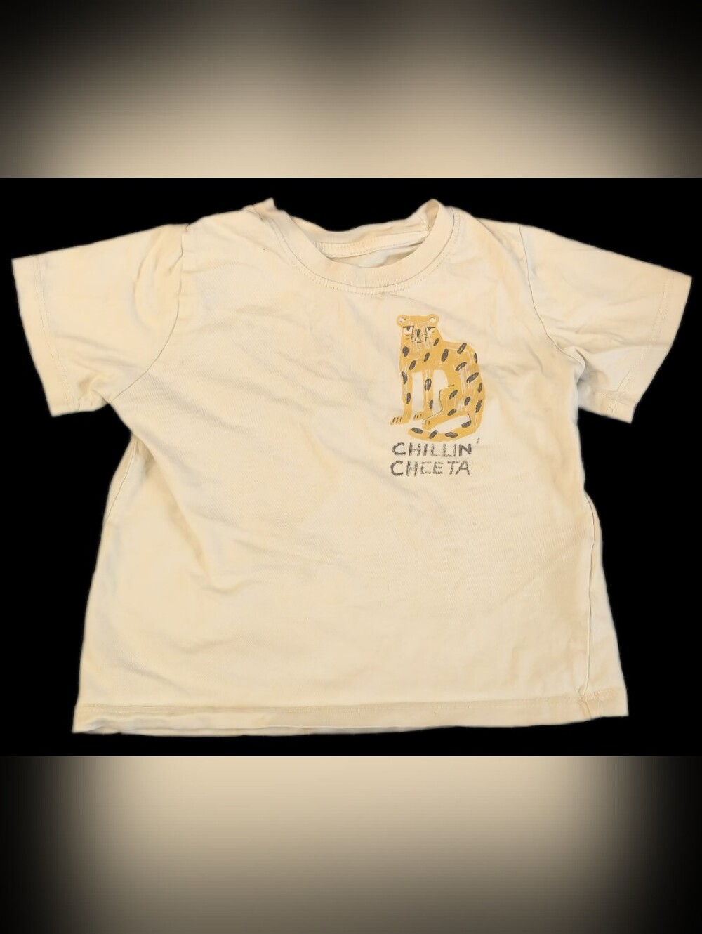 #KCB84 H&M Cream Short Sleeve Tee with Yellow Cheetah Graphic